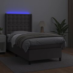 Atsperu gulta ar matraci un LED gaismām vidaXL, 100x200 cm, pelēks cena un informācija | Gultas | 220.lv
