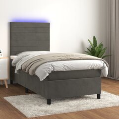 Atsperu gulta ar matraci un LED gaismām vidaXL, 90x190 cm, tumši pelēks цена и информация | Кровати | 220.lv