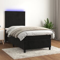 Atsperu gulta ar matraci un LED gaismām vidaXL, 90x190 cm, melns cena un informācija | Gultas | 220.lv