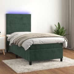 Atsperu gulta ar matraci un LED gaismām vidaXL, 90x190 cm, tumši zaļš cena un informācija | Gultas | 220.lv