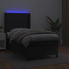 Atsperu gulta ar matraci un LED gaismām vidaXL, 90x190 cm, melns cena un informācija | Gultas | 220.lv