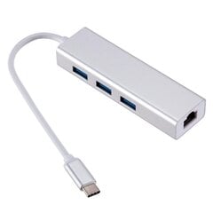 Roger AD15642 USB-C Хаб - Разделитель 3 x USB 3.0 / RJ45 Серебряный цена и информация | Адаптеры и USB разветвители | 220.lv