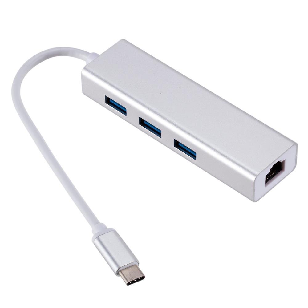Roger AD15642 USB-C Hubs - Sadalītājs 3 x USB 3.0 / RJ45 Sudraba cena un informācija | Adapteri un USB centrmezgli | 220.lv