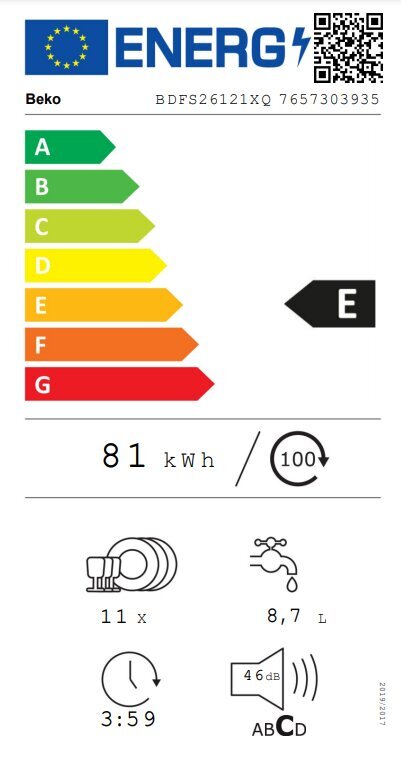 Beko BDFS26121XQ cena un informācija | Trauku mazgājamās mašīnas | 220.lv