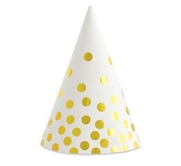 Svētku cepure, 6 gab, "Gold dots", krāsa: balta (PF-CPZGB) 1590 cena un informācija | Svētku dekorācijas | 220.lv