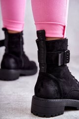 Sieviešu šņorētas zamšādas plakanas kurpes, melnas Firmina 22016-H цена и информация | Женские сапоги | 220.lv