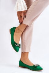 Sieviešu balerīnu apavi ar V veida kakla izgriezumu ar dekoratīvu banti, mirdzoši zaļi 23450-H cena un informācija | Sieviešu kurpes | 220.lv