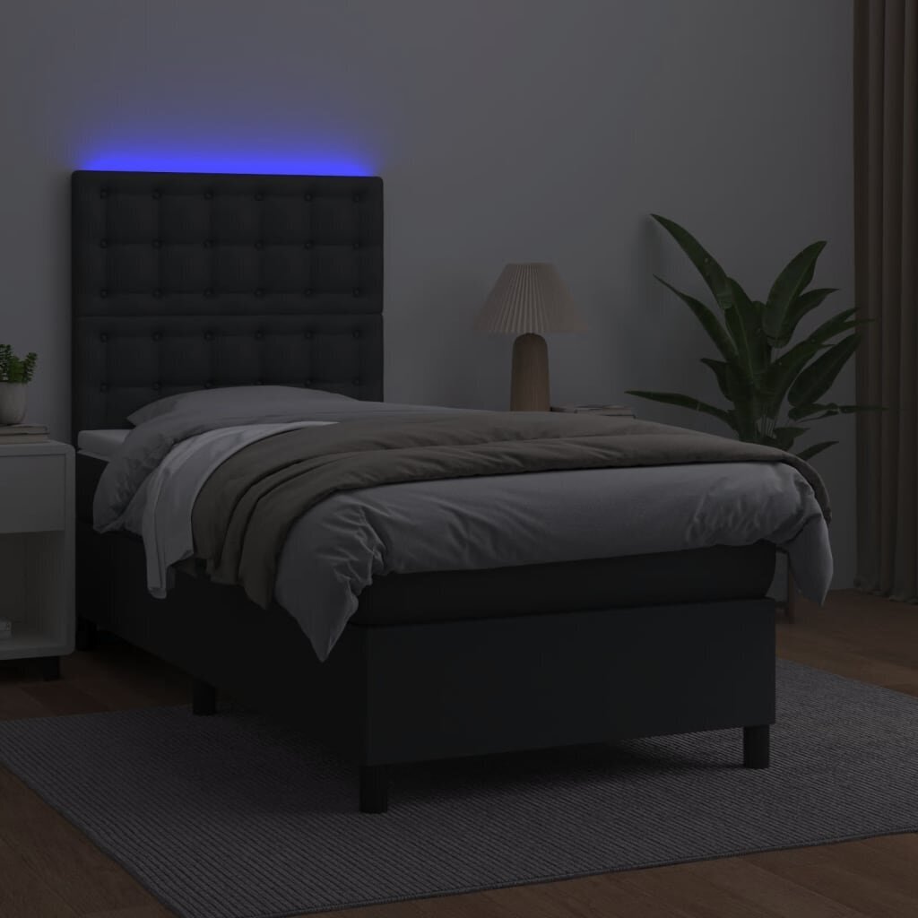 Atsperu gulta ar matraci un LED gaismām vidaXL, 80x200 cm, melns cena un informācija | Gultas | 220.lv