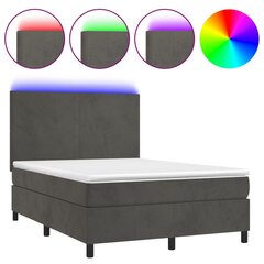Atsperu gulta ar matraci un LED gaismām vidaXL, 140x190 cm, tumši pelēks cena un informācija | Gultas | 220.lv