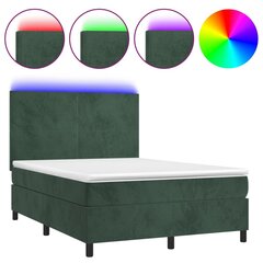 Atsperu gulta ar matraci un LED gaismām vidaXL, 140x190 cm, tumši zaļš цена и информация | Кровати | 220.lv