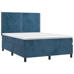 Atsperu gulta ar matraci un LED gaismām vidaXL, 140x190 cm, tumši zils cena un informācija | Gultas | 220.lv