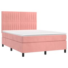 Atsperu gulta ar matraci un LED gaismām vidaXL, 140x190 cm, rozā cena un informācija | Gultas | 220.lv