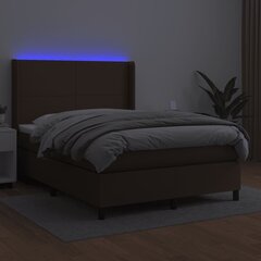 Atsperu gulta ar matraci un LED gaismām vidaXL, 140x190 cm, brūns cena un informācija | Gultas | 220.lv