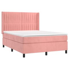 Atsperu gulta ar matraci un LED gaismām vidaXL, 140x190 cm, rozā цена и информация | Кровати | 220.lv