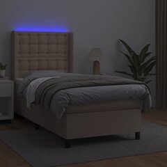 Atsperu gulta ar matraci un LED gaismām vidaXL, 90x190 cm, kapučīno cena un informācija | Gultas | 220.lv