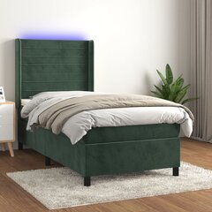 Atsperu gulta ar matraci un LED gaismām vidaXL, 90x190 cm, tumši zaļš цена и информация | Кровати | 220.lv