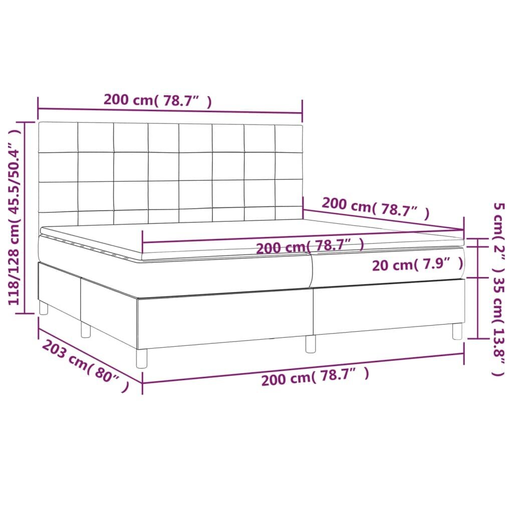 Atsperu gulta ar matraci un LED gaismām vidaXL, 200x200 cm, tumši pelēka цена и информация | Gultas | 220.lv