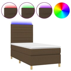 Atsperu gulta ar matraci un LED gaismām vidaXL, 100x200 cm, tumši brūns cena un informācija | Gultas | 220.lv