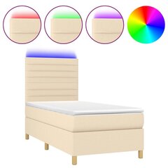 Atsperu gulta ar matraci un LED gaismām vidaXL, 100x200 cm, krēmkrāsas cena un informācija | Gultas | 220.lv
