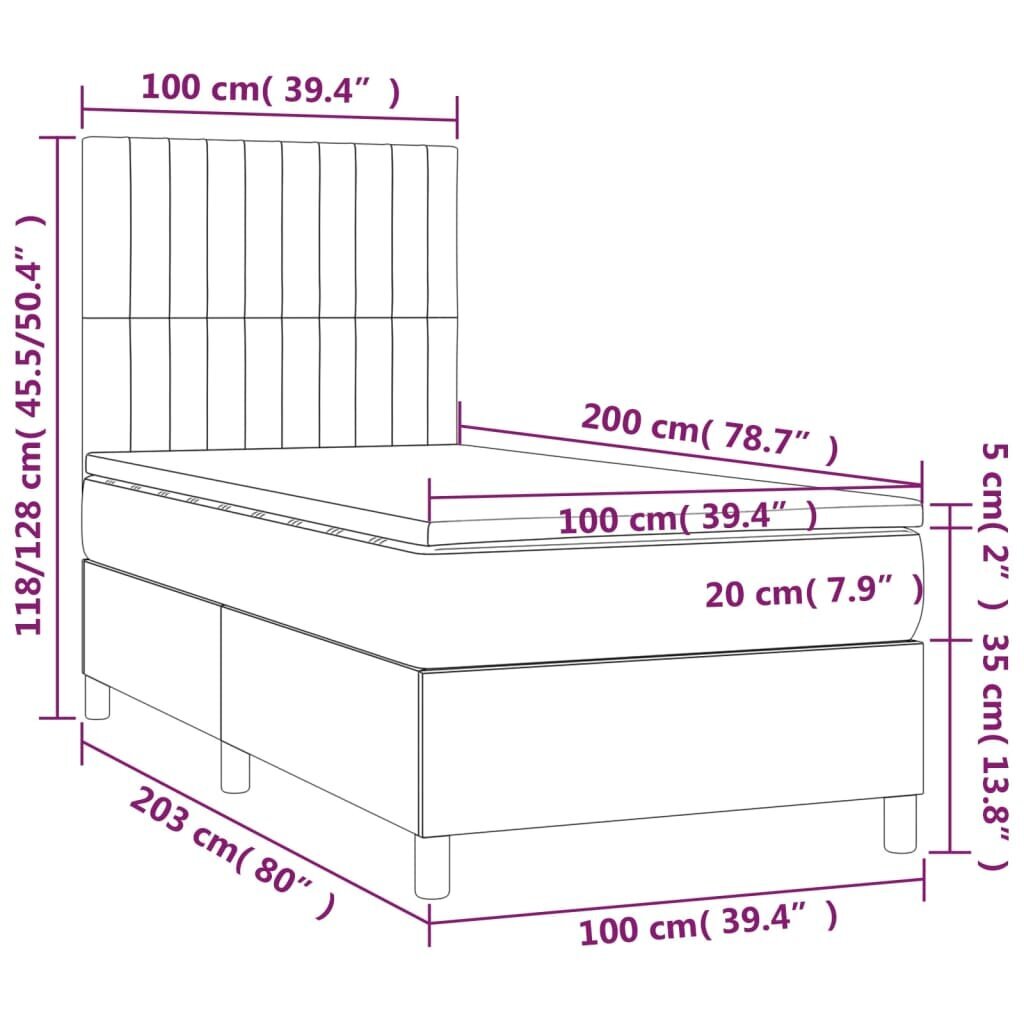 Atsperu gulta ar matraci un LED gaismām vidaXL, 100x200 cm, krēmkrāsas cena un informācija | Gultas | 220.lv