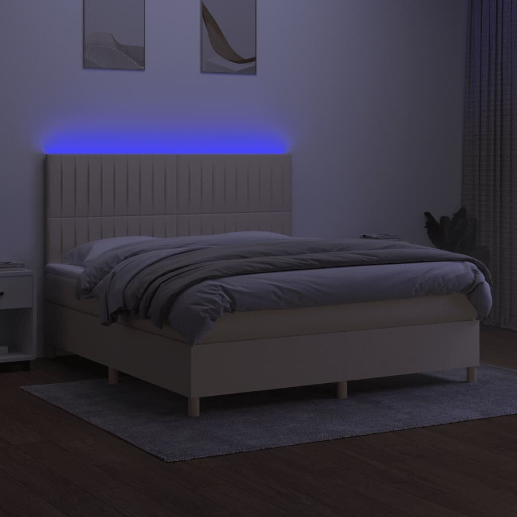 Atsperu gulta ar matraci un LED gaismām vidaXL, 180x200 cm, krēmkrāsas cena un informācija | Gultas | 220.lv