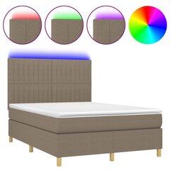 Atsperu gulta ar matraci un LED gaismām vidaXL, 140x200 cm, pelēkbrūns cena un informācija | Gultas | 220.lv