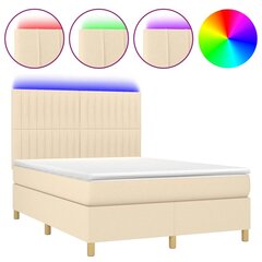 Atsperu gulta ar matraci un LED gaismām vidaXL, 140x200 cm, krēmkrāsas цена и информация | Кровати | 220.lv