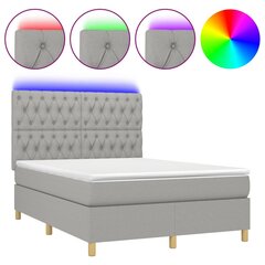 Atsperu gulta ar matraci un LED gaismām vidaXL, 140x200 cm, gaiši pelēks цена и информация | Кровати | 220.lv