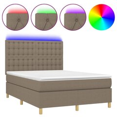 Atsperu gulta ar matraci un LED gaismām vidaXL, 140x200 cm, pelēkbrūns цена и информация | Кровати | 220.lv