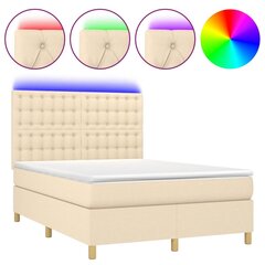 Atsperu gulta ar matraci un LED gaismām vidaXL, 140x200 cm, krēmkrāsas cena un informācija | Gultas | 220.lv