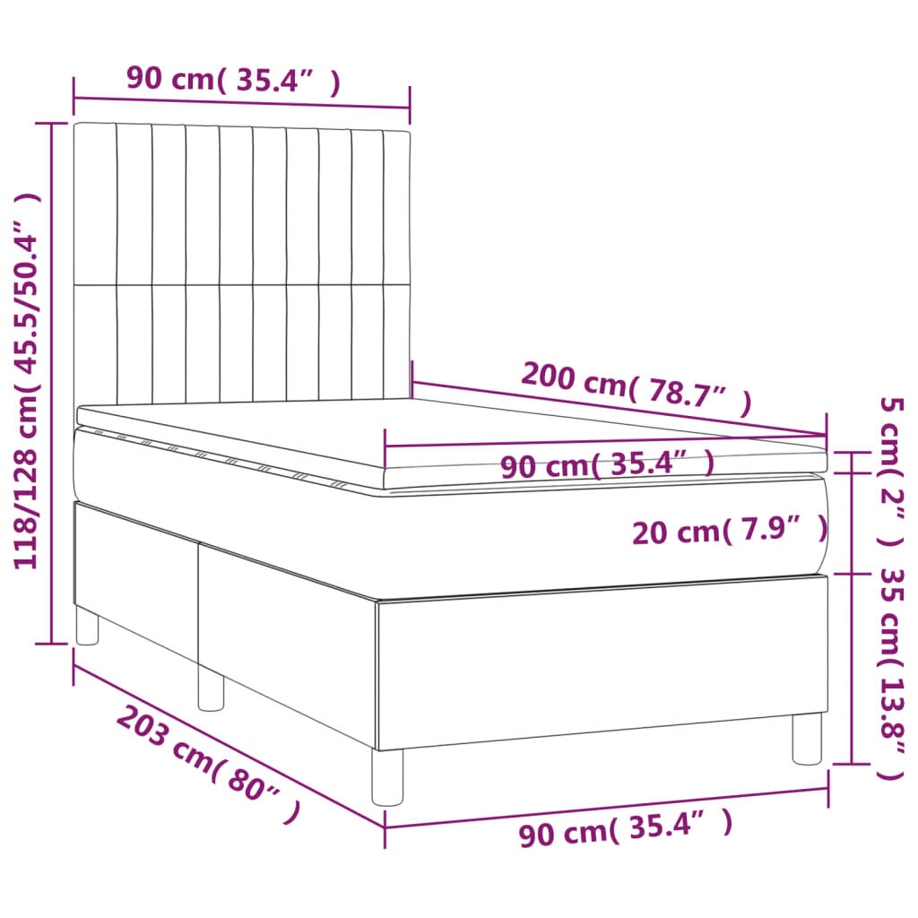 Atsperu gulta ar matraci un LED gaismām vidaXL, 90x200 cm, zils cena un informācija | Gultas | 220.lv