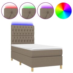 Atsperu gulta ar matraci un LED gaismām vidaXL, 90x200 cm, pelēkbrūns цена и информация | Кровати | 220.lv