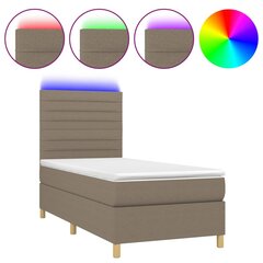 Atsperu gulta ar matraci un LED gaismām vidaXL, 90x190 cm, pelēkbrūns cena un informācija | Gultas | 220.lv