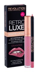 Komplekts Makeup Revolution Retro Luxe Kits Matte Grandee: lūpu krāsa + lūpu zīmulis cena un informācija | Makeup Revolution Smaržas, kosmētika | 220.lv