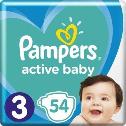 Autiņbiksītes Pampers Active Baby, 3. izmērs, 6-10kg, 54 gab cena un informācija | Autiņbiksītes | 220.lv