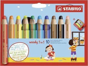 Цветные карандаши Stabilo Woody, разноцветные, 3-в-1, 10 шт. цена и информация | Принадлежности для рисования, лепки | 220.lv