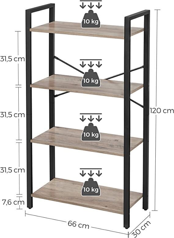 4 līmeņu grāmatu plaukts VASAGLE LLS062B01 цена и информация | Plaukti | 220.lv