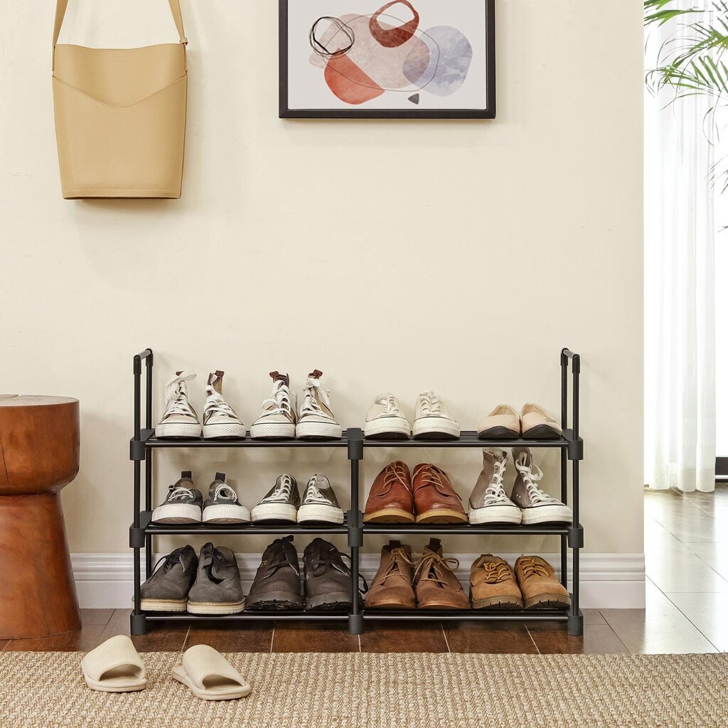 Metāla apavu plaukts ar 6 sekcijām, melns cena un informācija | Apavu skapji, apavu plaukti, priekšnama soliņi | 220.lv