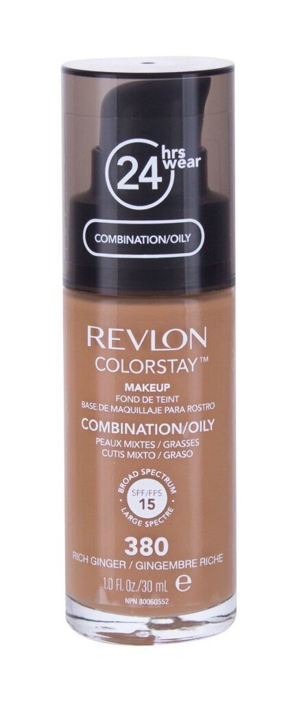 Revlon Colorstay Combination Oily Skin tonālais krēms 30 ml, 380 Rich Ginger cena un informācija | Grima bāzes, tonālie krēmi, pūderi | 220.lv