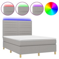 Atsperu gulta ar matraci un LED gaismām vidaXL, 140x190 cm, gaiši pelēks cena un informācija | Gultas | 220.lv