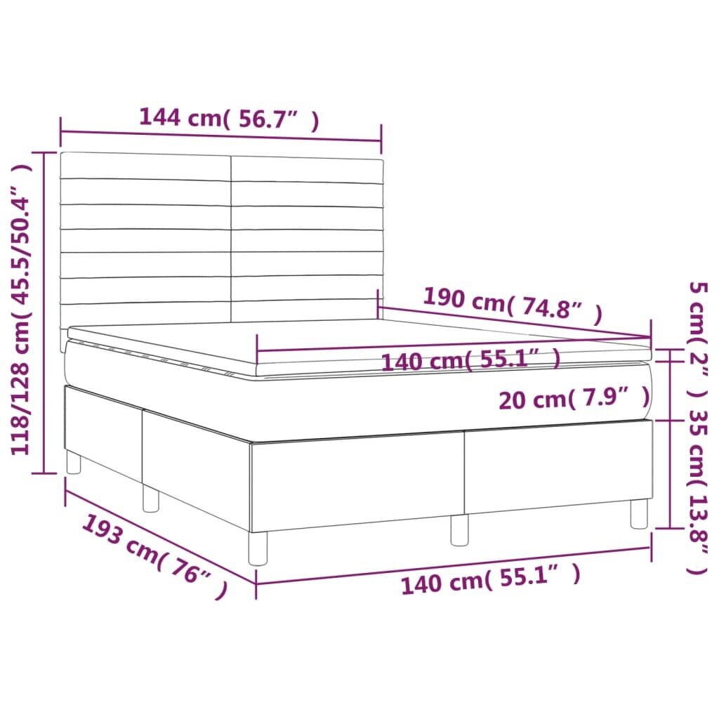 Atsperu gulta ar matraci un LED gaismām vidaXL, 140x190 cm, tumši pelēks cena un informācija | Gultas | 220.lv