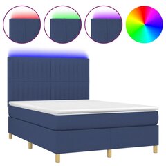 Atsperu gulta ar matraci un LED gaismām vidaXL, 140x190 cm, zils cena un informācija | Gultas | 220.lv