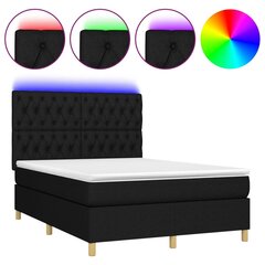 Atsperu gulta ar matraci un LED gaismām vidaXL, 140x190 cm, melns cena un informācija | Gultas | 220.lv