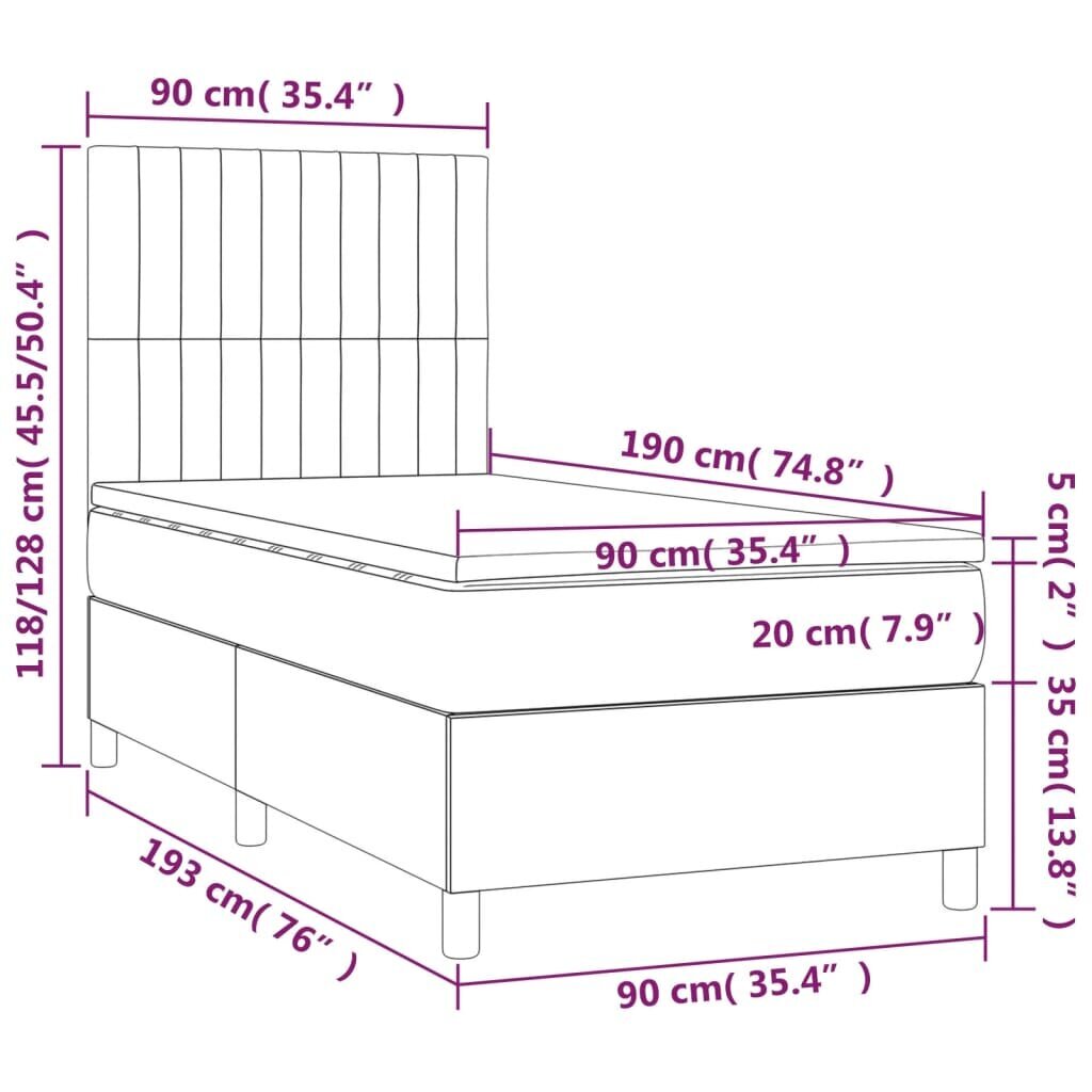 Atsperu gulta ar matraci un LED gaismām vidaXL, 90x190 cm, zils cena un informācija | Gultas | 220.lv