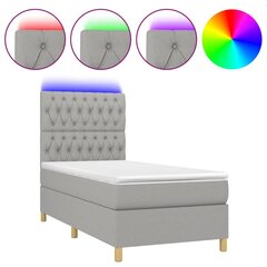 Atsperu gulta ar matraci un LED gaismām vidaXL, 90x190 cm, gaiši pelēks цена и информация | Кровати | 220.lv