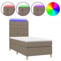 Atsperu gulta ar matraci un LED gaismām vidaXL, 90x190 cm, pelēkbrūns цена и информация | Кровати | 220.lv