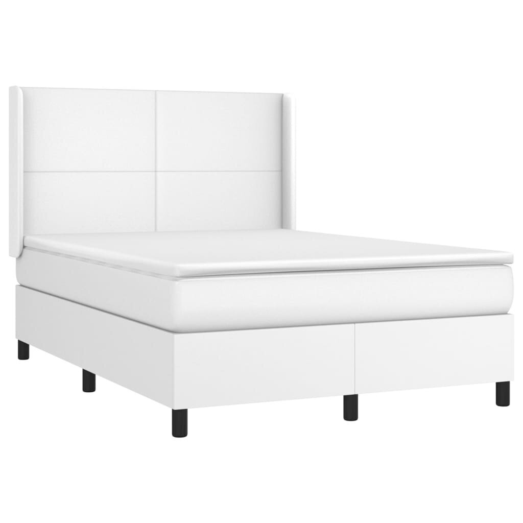 vidaXL atsperu gulta ar matraci, balta, 140x190 cm, mākslīgā āda cena un informācija | Gultas | 220.lv