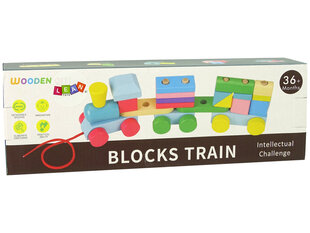 Koka klucīšu rotaļlieta bērniem Lean Toys, vilcienu figūras cena un informācija | Konstruktori | 220.lv
