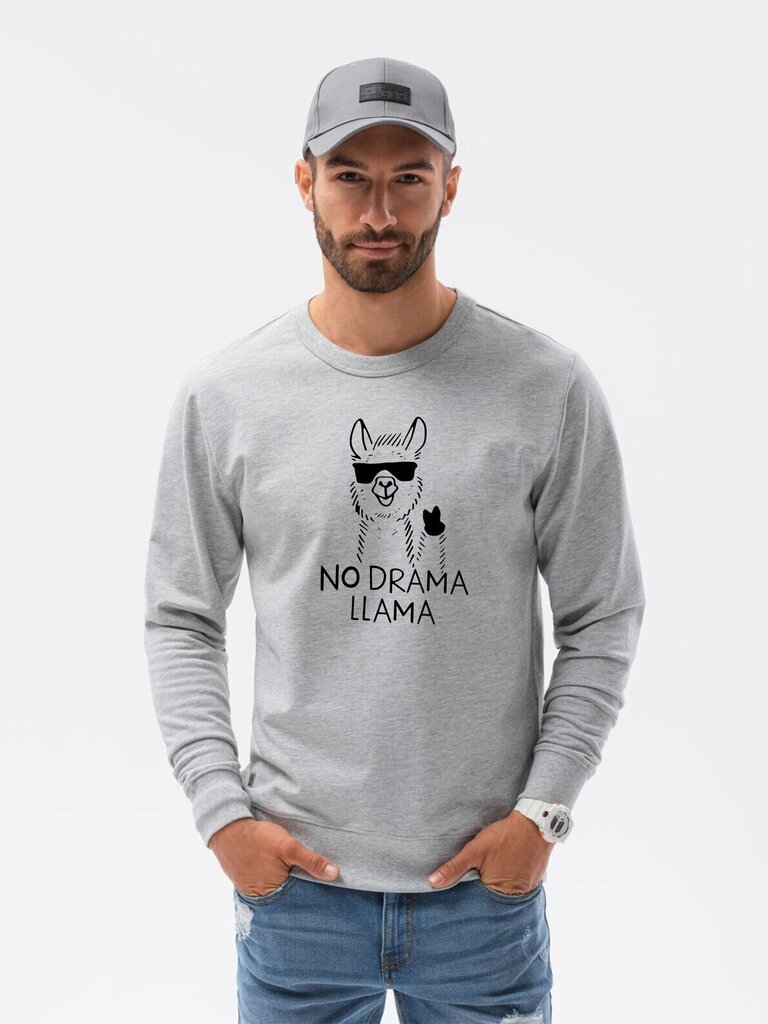 Gaiši pelēks džemperis No drama Llama B1153-50202-XXL цена и информация | Vīriešu džemperi | 220.lv