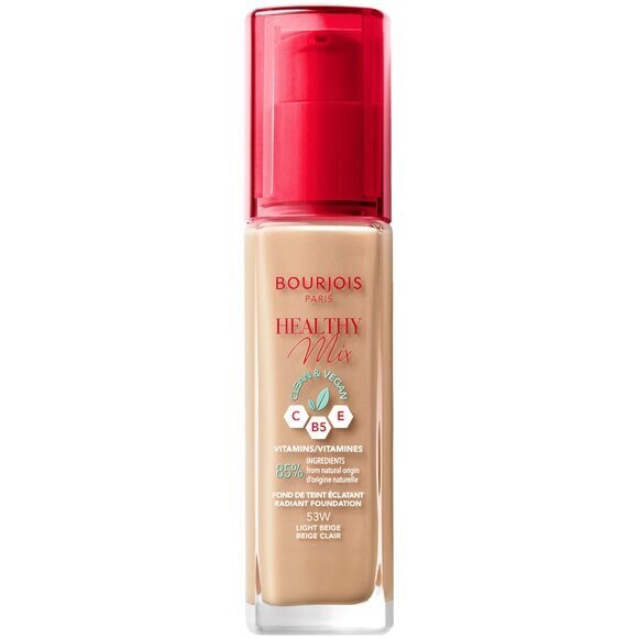 Grima pamats Bourjois Healthy Mix Radiant Foundation 53-Light Beige, 30 ml cena un informācija | Grima bāzes, tonālie krēmi, pūderi | 220.lv